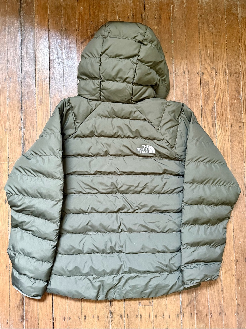 The North Face Kids Reversible Olive Green Puffer Jacket with Hood, L (12) - Picture 3 of 4